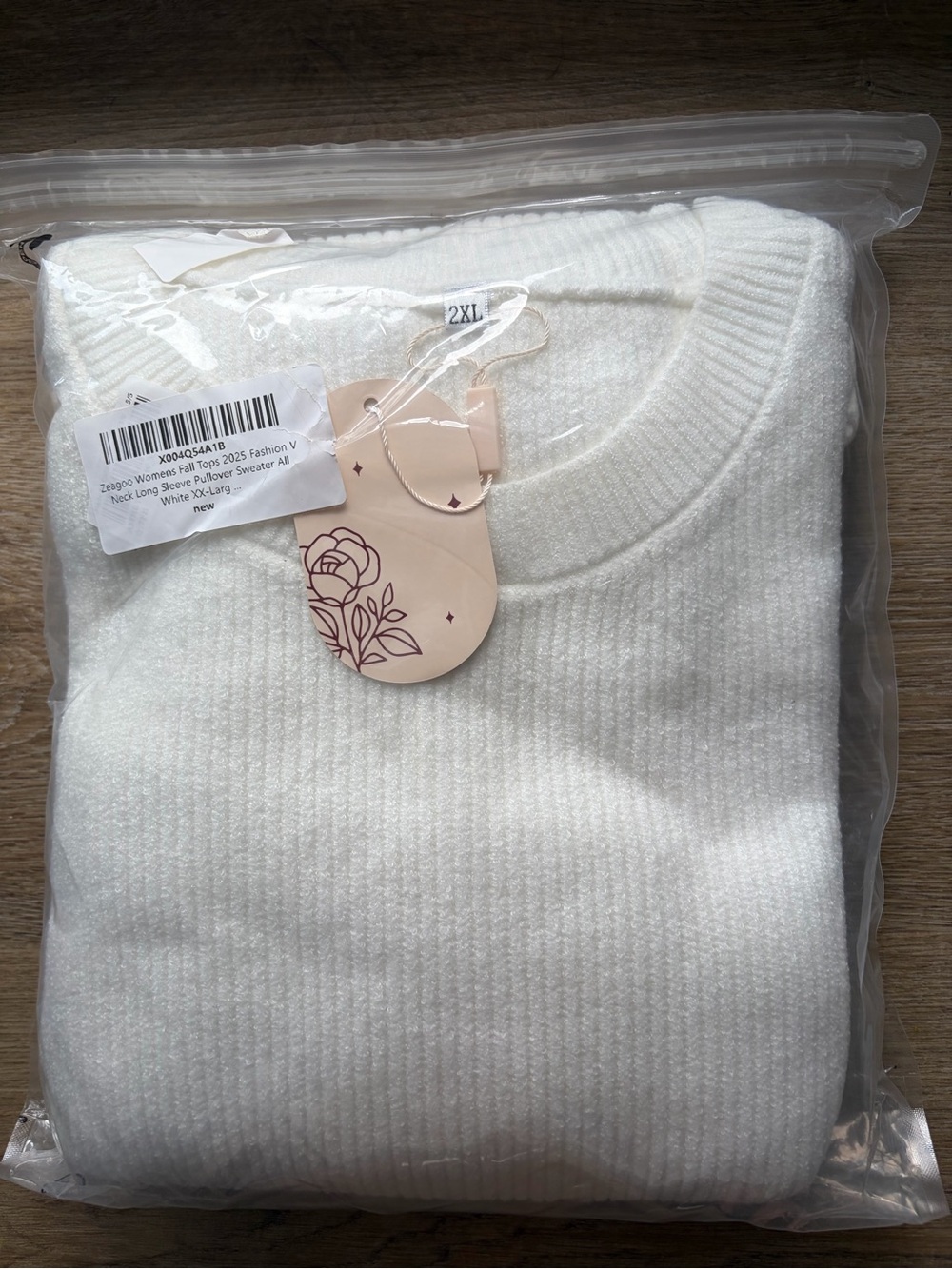 Zeagoo Cozy Crewneck Pullover Sweater — Brand New, White, 2X
